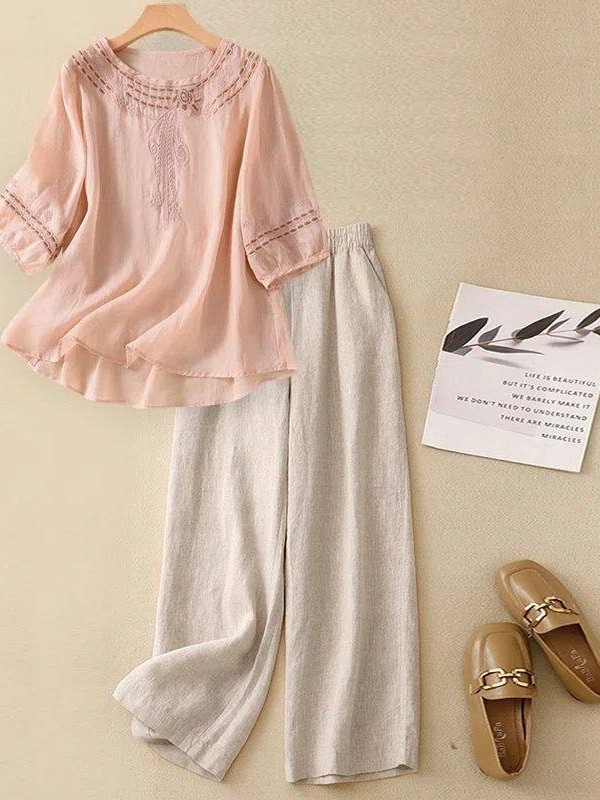 Linen Pant Wide - Элитный хлопково-льняной комплект: модная женская летняя