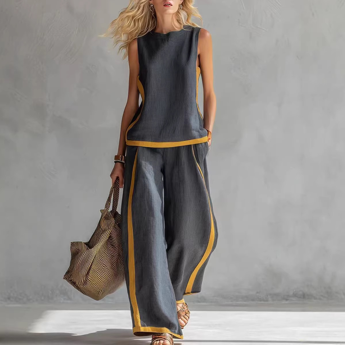 Linen Pant Wide - Женский льняной комплект из 2 предметов: