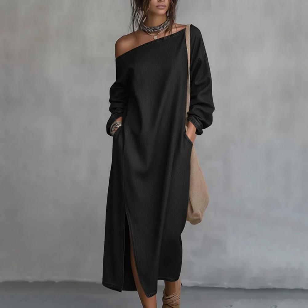 Linen Dress Wrap - Женское платье макси на одно плечо