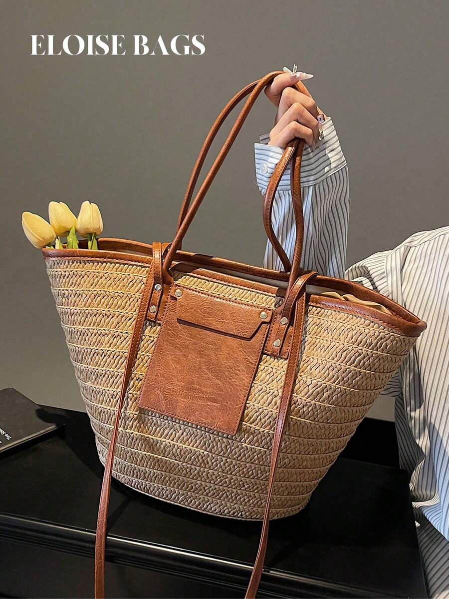 Tote Bag Beach - Модная вместительная плетеная сумка-тоут, новая пляжная